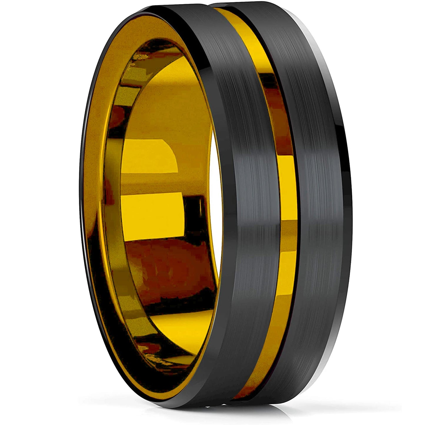 2022 Fashion 8Mm Mens Tungsten Carbide Ring Inlay Zircon Thin Rose Gold Color Line Groove Black Brushed Men Ring Wedding Jewelry