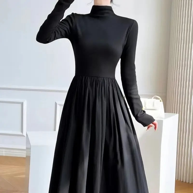 2024 New Slim Long Sleeve Elegant Dress Autumn Winter Thin Casual Temperament Pullovers Women'S Clothing Office Lady Simplicity