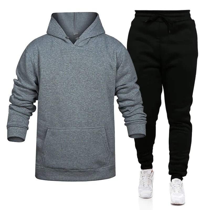 Pop Hoodies Set Tracksuit Men Fleece Warm Sweatshirt Print Jogging Homme Tracksuit Survetement Homme Two Piece Set Top and Pants