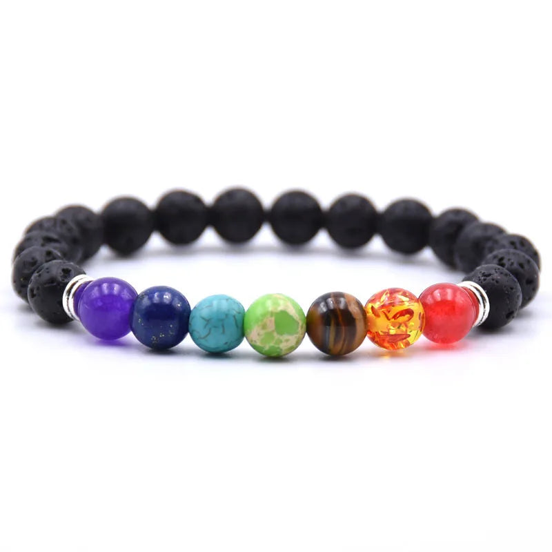 8MM Natural Stone Beaded Chain Bracelets for Women Men Couple Lava Rock Healing Balance Beads Reiki Buddha Chakra Bangle Jewelry