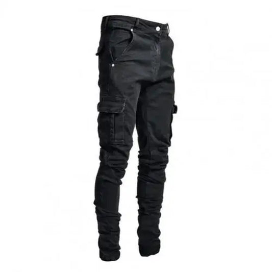 Summer Men Jeans Solid Color Multi Pockets Denim Mid Waist Stretchy Skinny Jeans plus Size Fahsion Trousers Daily Wear