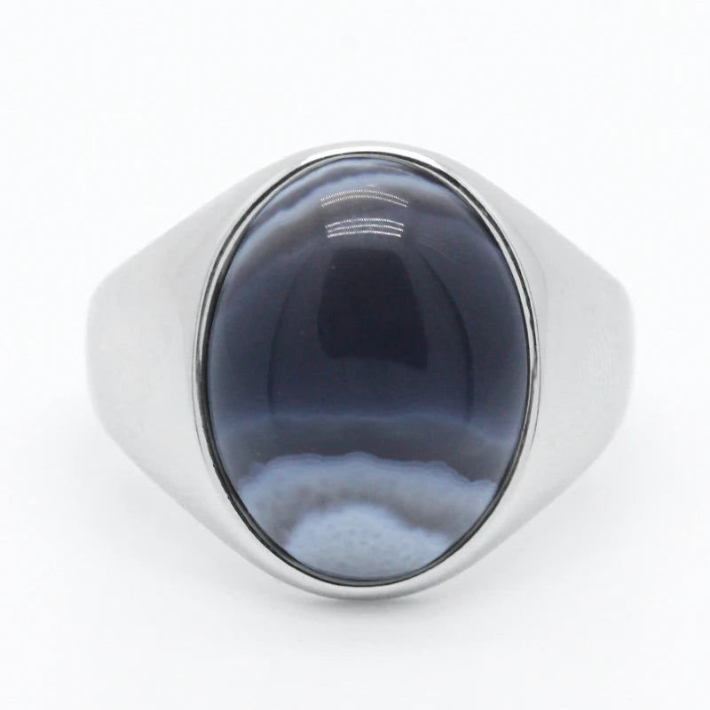 Turkish Men Women Rings 925 Sterling Silver Oval Natural Agate Stone Rings Simple Fine Jewelry Couples Anniversary Birthdaygift