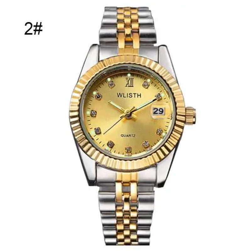 Couple Watch Diamond Women'S Watch Luxury Gold Ladylover Stainless Steel Quartz Waterproof Wristwatches for Men Analog Auto Date