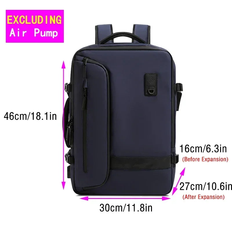 Waterproof Man Travel Backpack Vacuum Compression with Air Pump anti Theft Laptop Bag Expandable Fashion Casual Large Back Pack