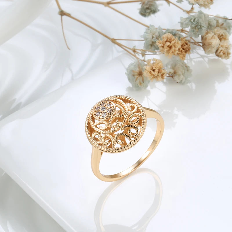 2021 New 585 Rose Gold Women Rings Fashion Hollow Flower Natural Zircon Ethnic Bride Ring Vintage Fine Jewelry