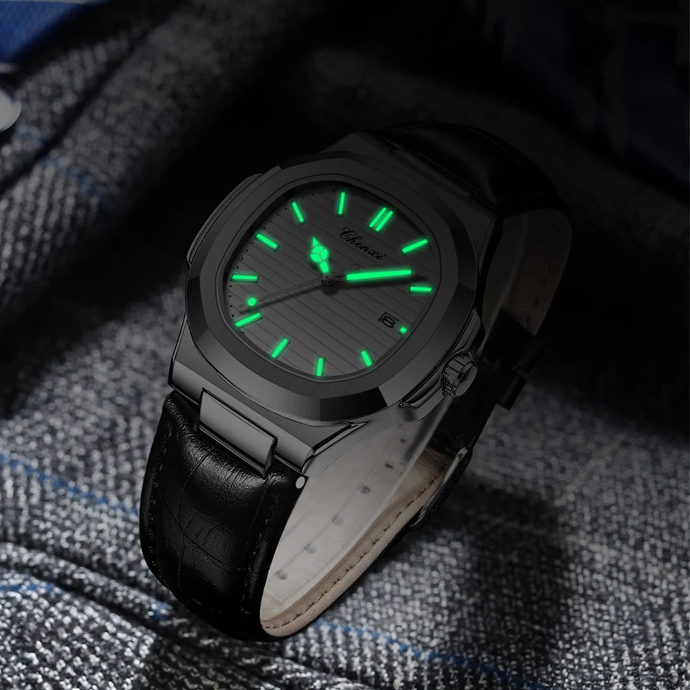 Luxury Watch Men Business Waterproof Male Clock Luminous Date Leather Square Quartz Men Watch Relogio Masculino