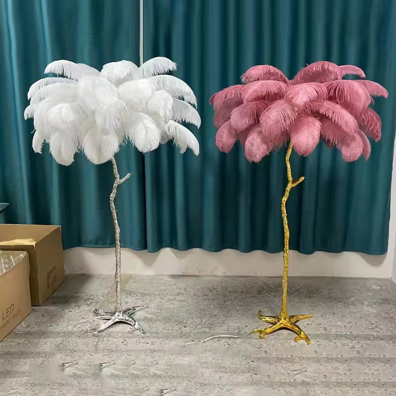 Nordic LED Floor Lamp for Living Room Modern Resin Luxury Ostrich Feather Floor Lamps Bedroom Sofa Corner Indoor Standing Lights