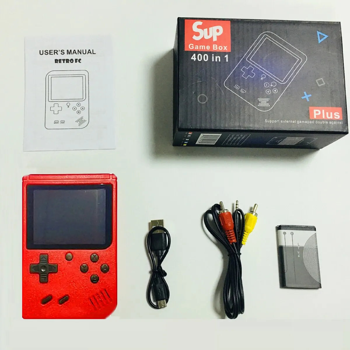 A Red Retro Classic Games Children'S Handheld Small Game Console with 400 Game Charging Can Be Connected to the TV