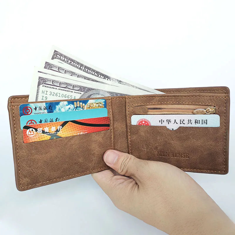 New Retro Men Leather Wallets Small Money Purses Design Dollar Price Top Men Thin Wallet with Coin Bag Zipper