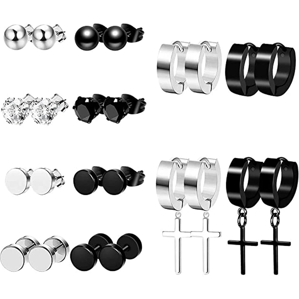 1 Pairs Earrings for Men, Mens Earrings Stud Earrings for Women Stainless Steel Earrings Set Hoop CZ Earrings Piercing Jewelry