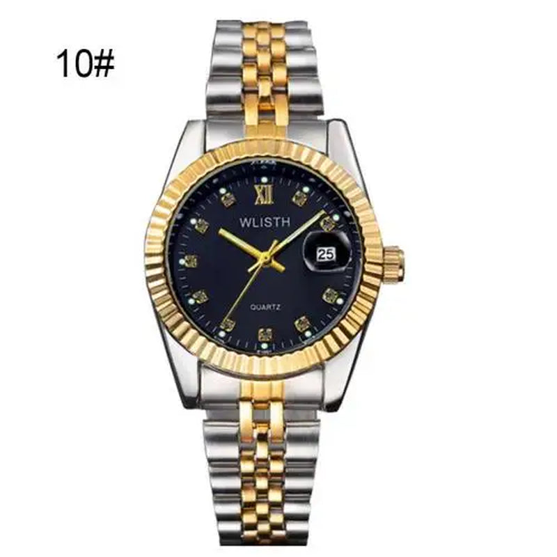 Couple Watch Diamond Women'S Watch Luxury Gold Ladylover Stainless Steel Quartz Waterproof Wristwatches for Men Analog Auto Date