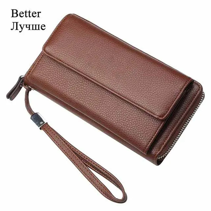 Fashion New PU Leather Men Clutch Wallets Zipper Large Capacity Hand Strap Men Wallet Luxurious Business Solid Male Purses