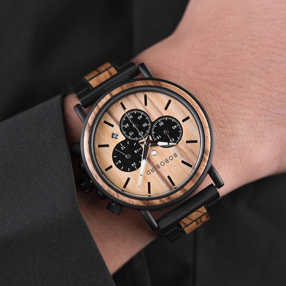 Wooden Men Watch Relogio Masculino Luminous Luxury Top Brand Chronograph Watches Erkek Kol Saati Drop Shipping