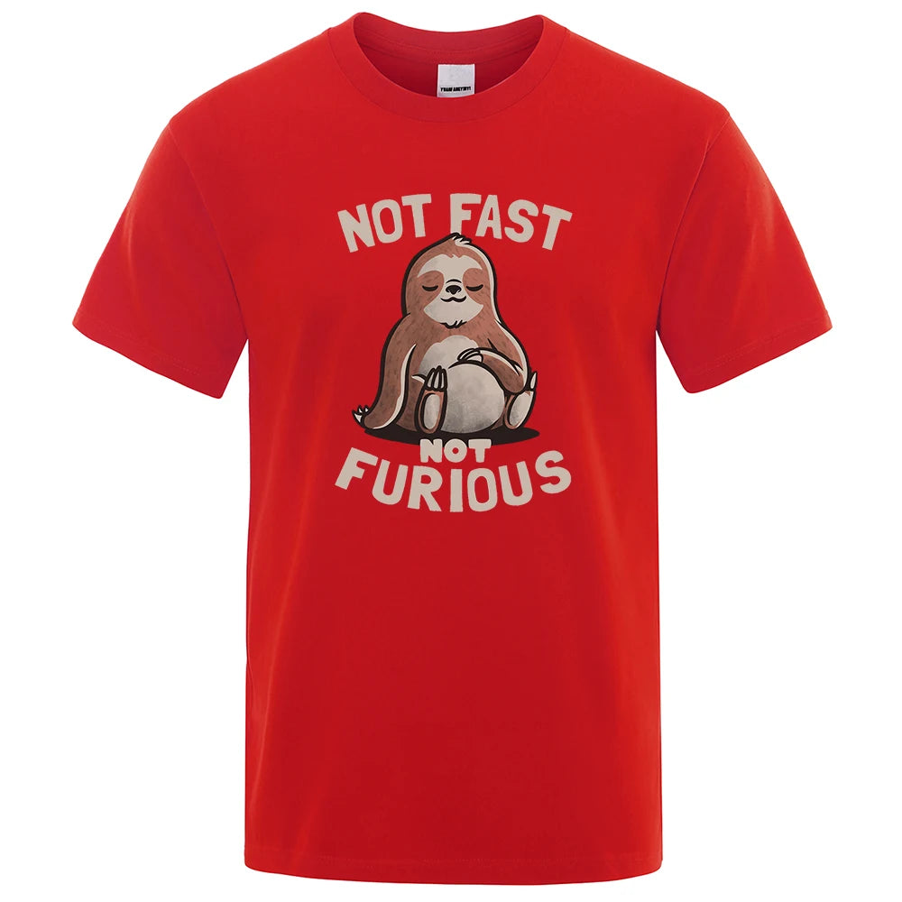 Not Fast Not Furious Kawaii Sloth Print Clothing Men Street Oversized T Shirts Breathable Cotton Streetwear Creativity T-Shirt