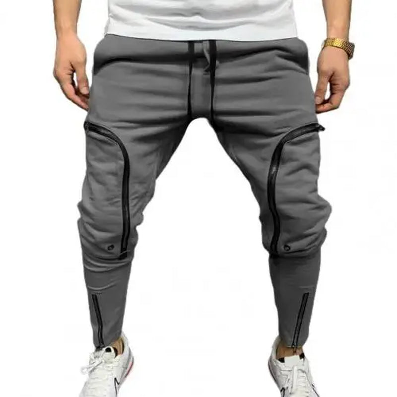 Cargo Pants Men Fashion Solid Color Drawstring Casual Multi Zippers Pockets Trousers Hip Hop Style Men Harem Pants Streetwear