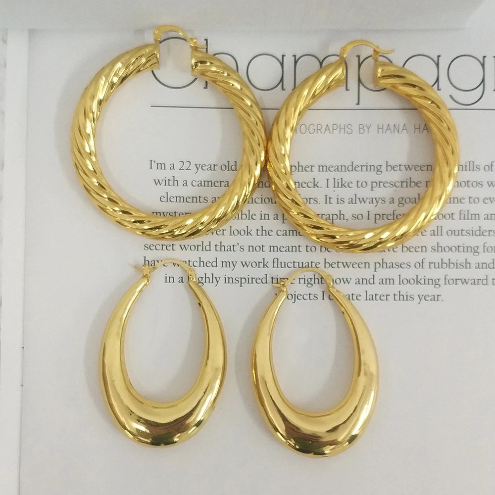 Big Hoop Earrings for Women Thick Metal Gold Color Twisted New Design Loop Earrings 2022 Stud Trend Charm Large Earring