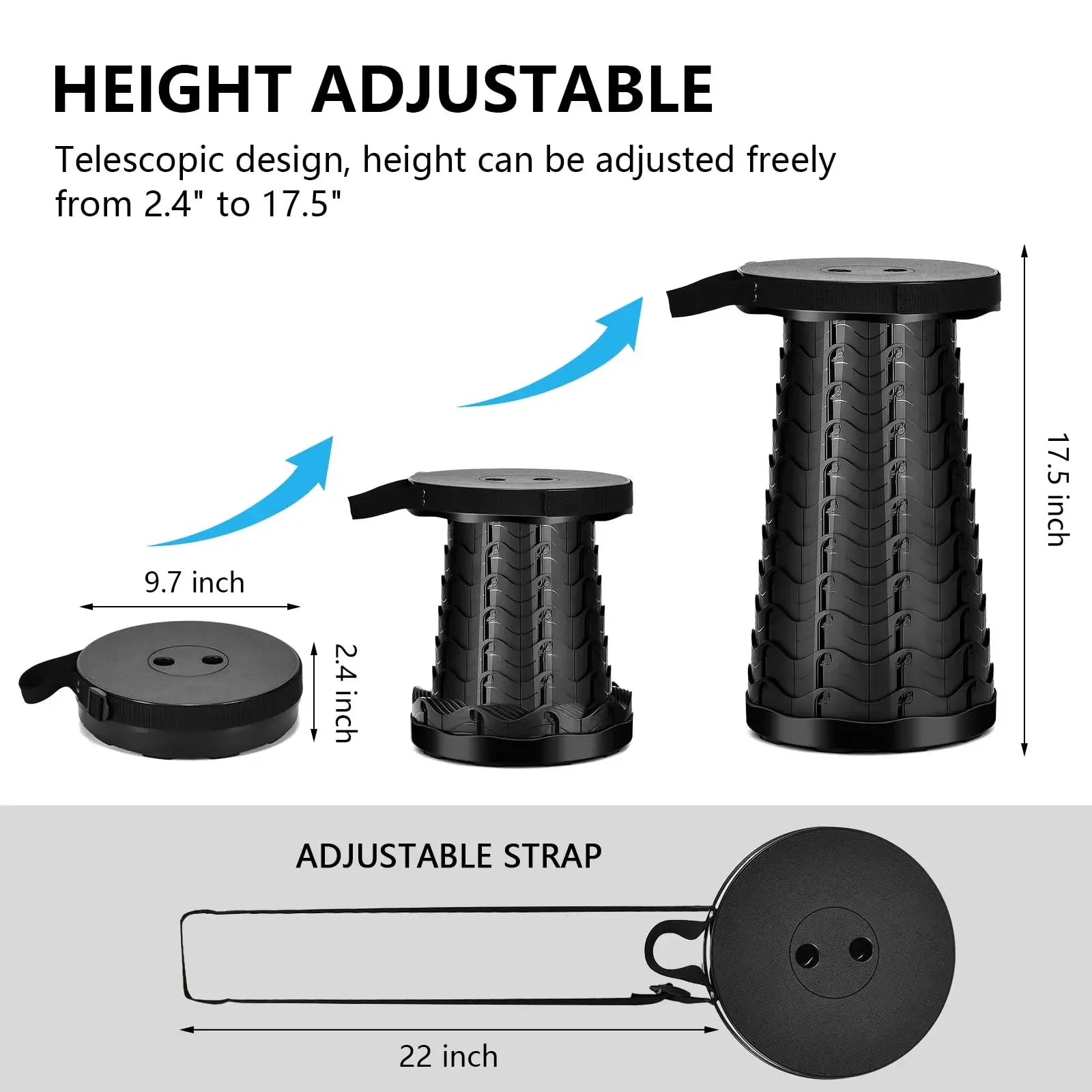 Portable Collapsible Telescopic Stool Sturdy Foldable Stool with Load Capacity of 400Lbs Retractable Camping Stool for Hiking