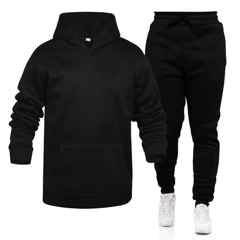 Pop Hoodies Set Tracksuit Men Fleece Warm Sweatshirt Print Jogging Homme Tracksuit Survetement Homme Two Piece Set Top and Pants