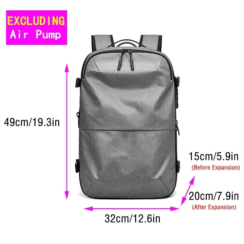 Waterproof Man Travel Backpack Vacuum Compression with Air Pump anti Theft Laptop Bag Expandable Fashion Casual Large Back Pack