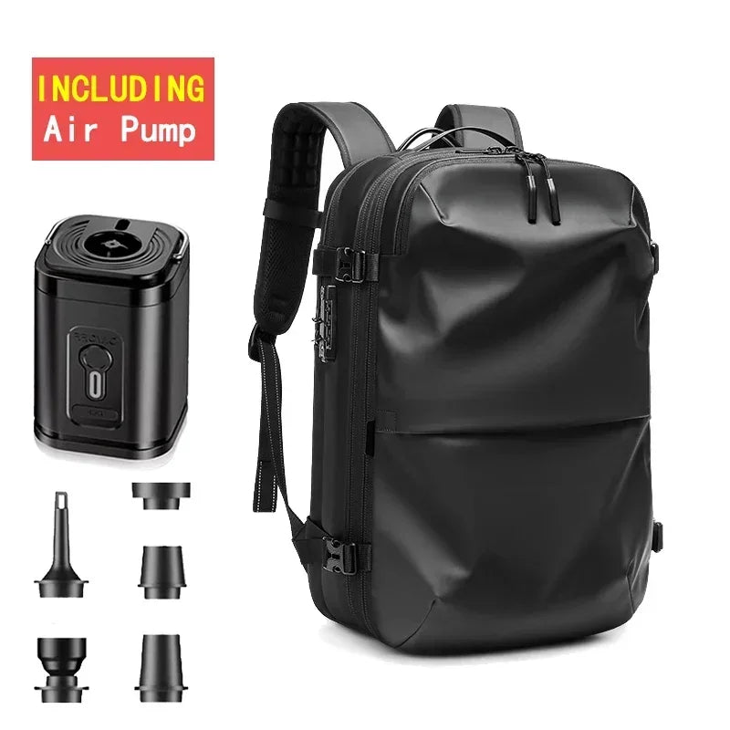 Waterproof Man Travel Backpack Vacuum Compression with Air Pump anti Theft Laptop Bag Expandable Fashion Casual Large Back Pack