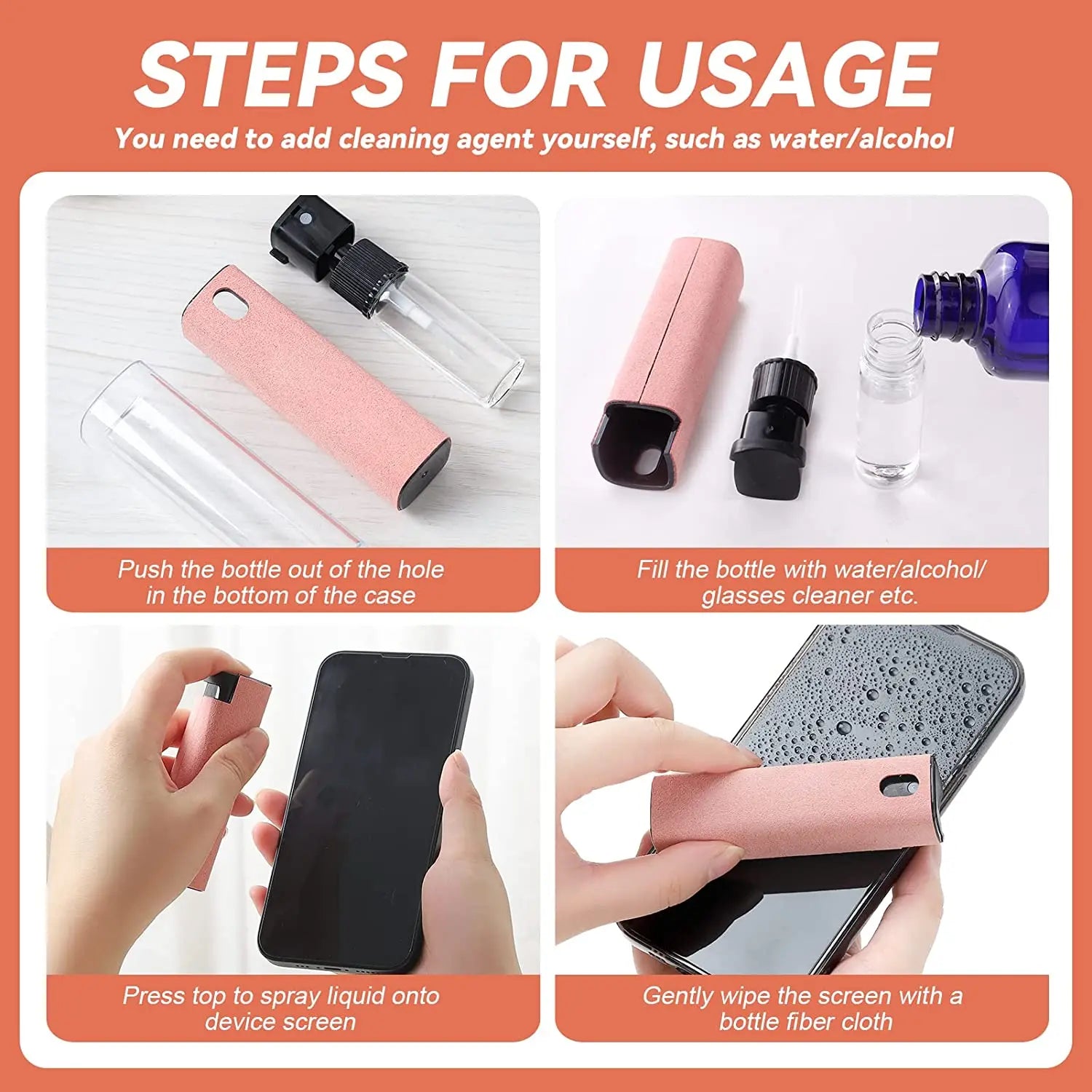 2 in 1 Phone Screen Cleaner Spray Computer Mobile Phone Screen Dust Remover Tool Microfiber Cloth for Iphone Ipad Apple Polish