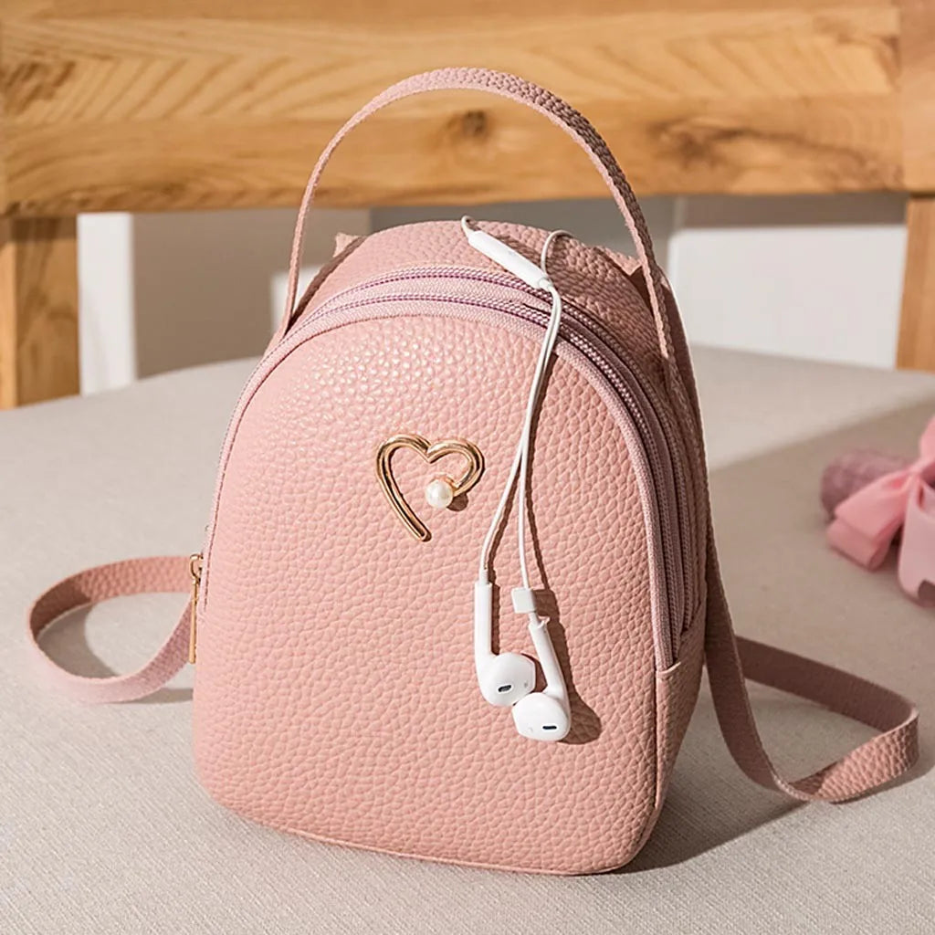 Women'S Mini Backpack Luxury PU Leather Kawaii Backpack Cute Graceful Bagpack Small School Bags for Girls Heart Shaped Decorate