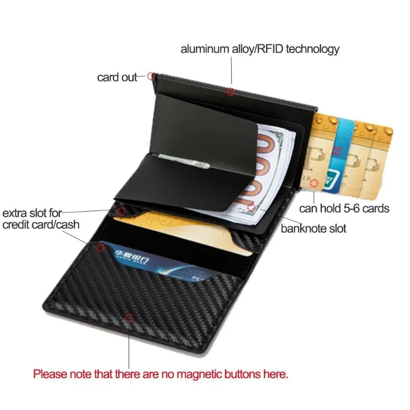 Credit Card Holder Men Wallet RFID Aluminium Box Bank PU Leather Wallets with Money Clip Designer Anti-Theft Wallet Card Holder