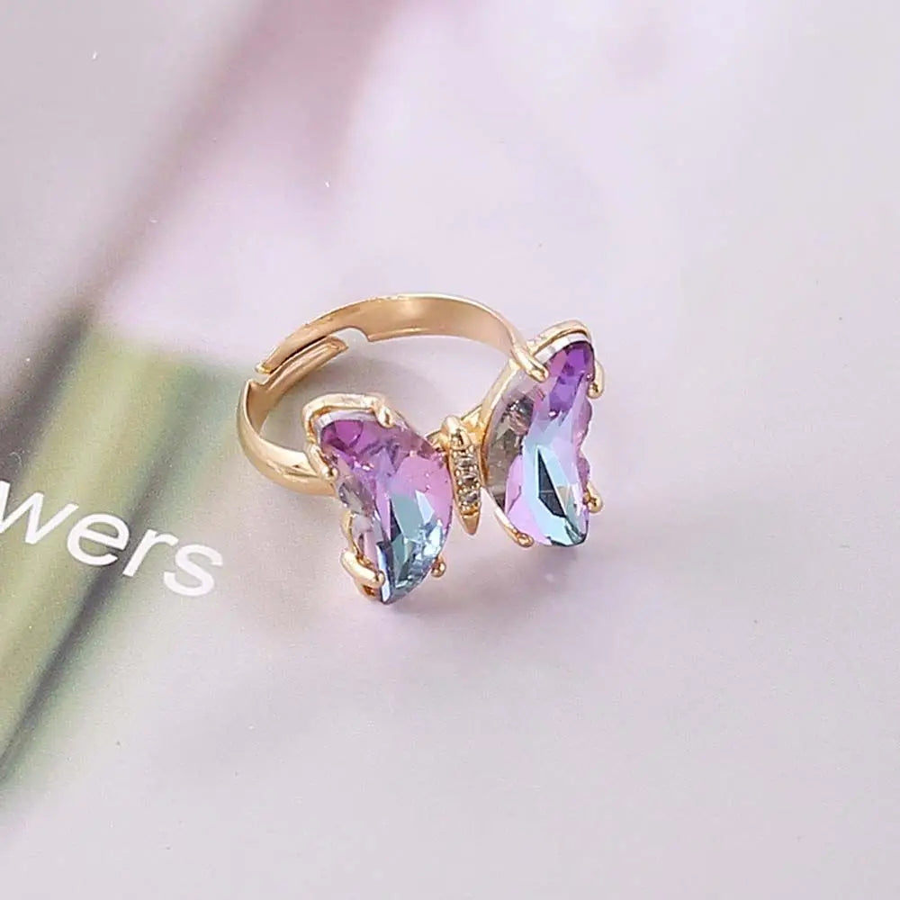 Women Rings Colorful Crystal Open Butterfly Rings Simple Banquet Wedding Finger Rings for Women Gift