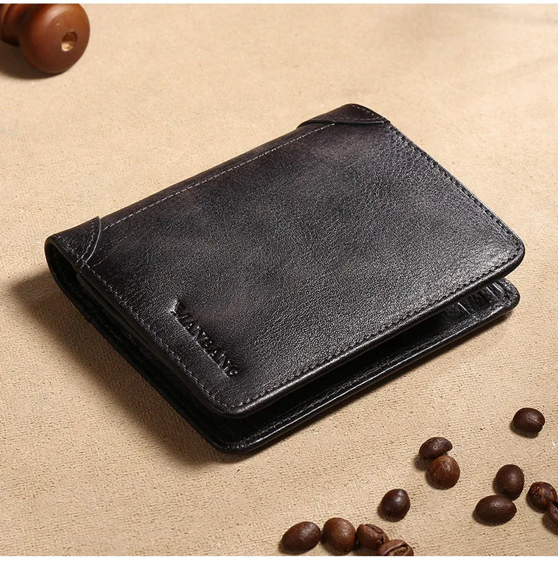 HOT Genuine Leather Men Wallet Small Mini Card Holder Male Wallet Pocket Retro Purse Wallet for Men High Quality