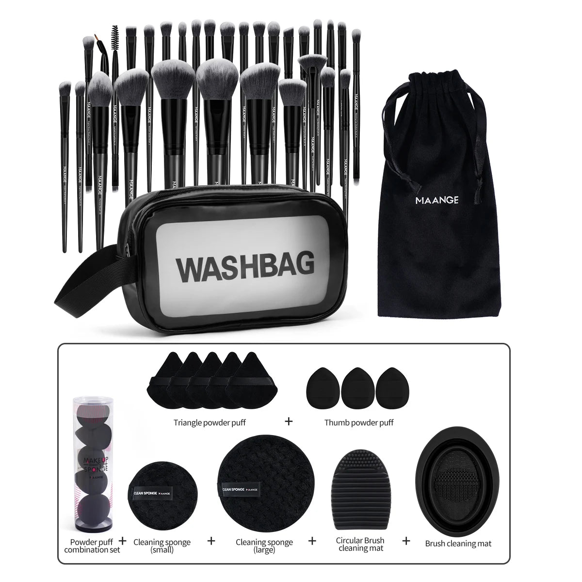 49PCS Makeup Tools Kits 30PCS Foundation Makeup Brush with Storage Bag Makeup Remover Puff Triangle Cushion Puff Full Set