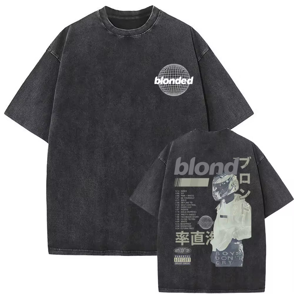 Washed Vintage Rapper Frank Oversized Tshirt Blond Graphic T-Shirts Men Women Ocean Hip Hop T Shirt Men'S Fashion Casual Tees