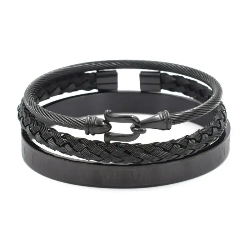 3Pcs/Set Royal Roman Bracelets & Bangles Cable Wire Woven Bangles for Men Stainless Steel Men Jewelry Accessories