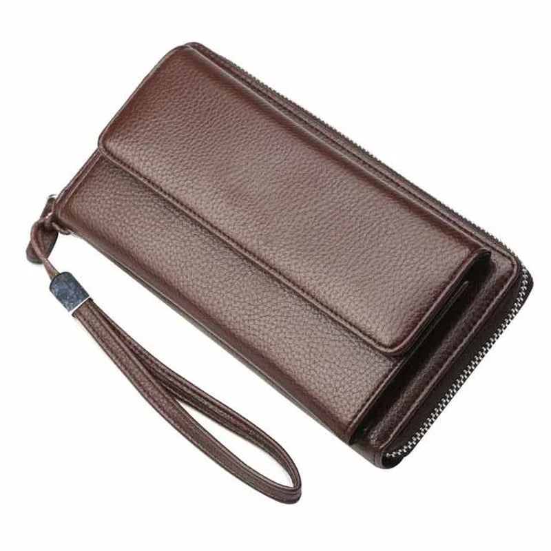 Fashion New PU Leather Men Clutch Wallets Zipper Large Capacity Hand Strap Men Wallet Luxurious Business Solid Male Purses