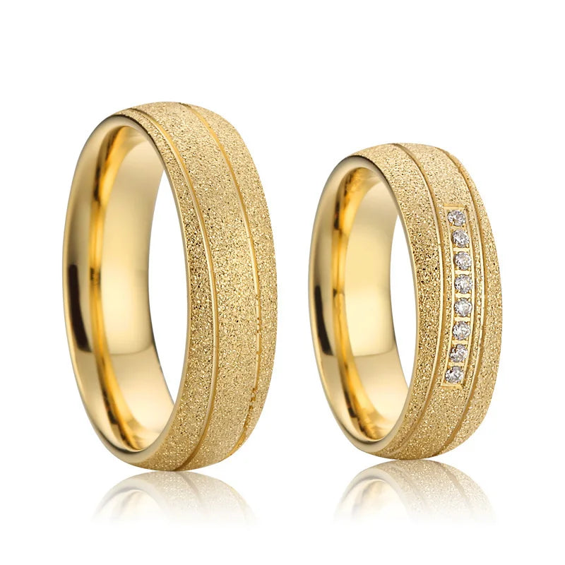 Unique Western Engagement Wedding Rings Couple Set for Men and Women Dubai African 24K Gold Plated Stainless Steel Jewelry