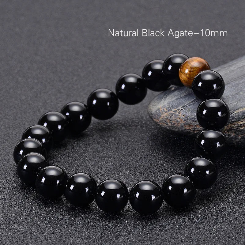 Natural Black Onyx with Tiger Eye Stone Beads Men Jewelry Bracelet 12 Constellation Leo Lovers Energy Balance Bracelet