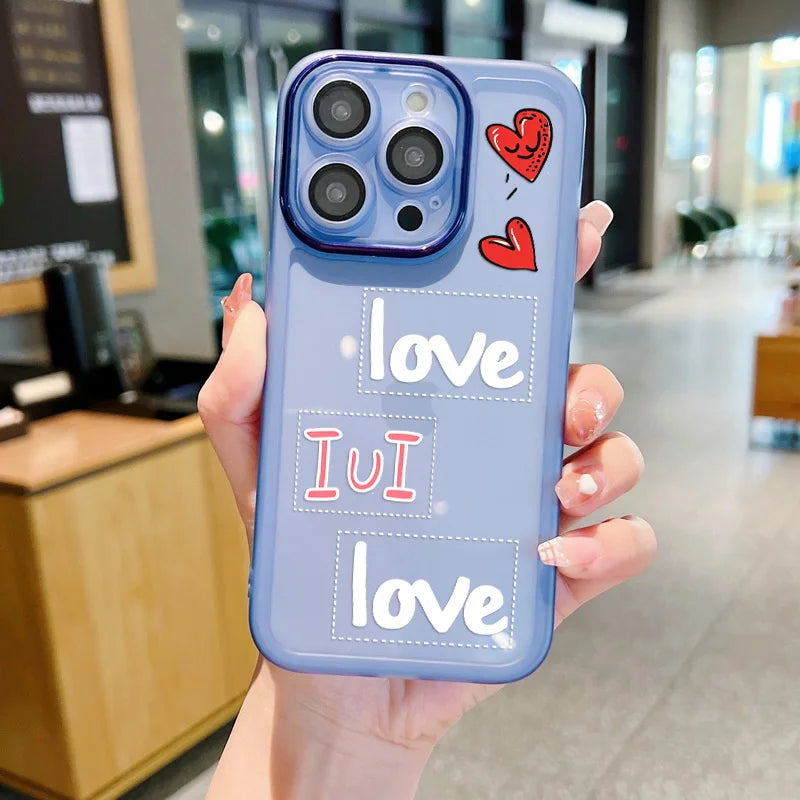 Love Heart Transparent Couple Phone Case for  15 14 Pro Max plus 13 12 11 15 Pro Shockproof Soft Silicone Clear TPU Cover