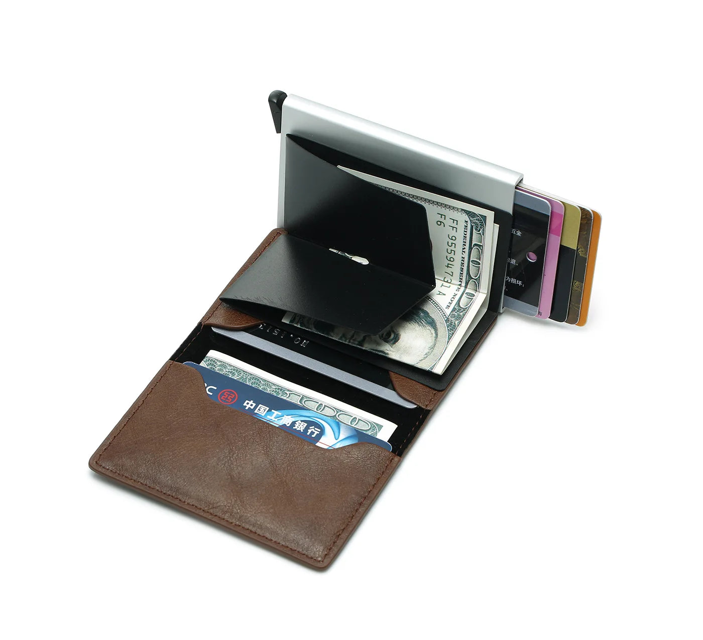 Wallet Credit Card Holder Men Wallet RFID Box Bank Card Holder Vintage Leather Wallet with Money Clips