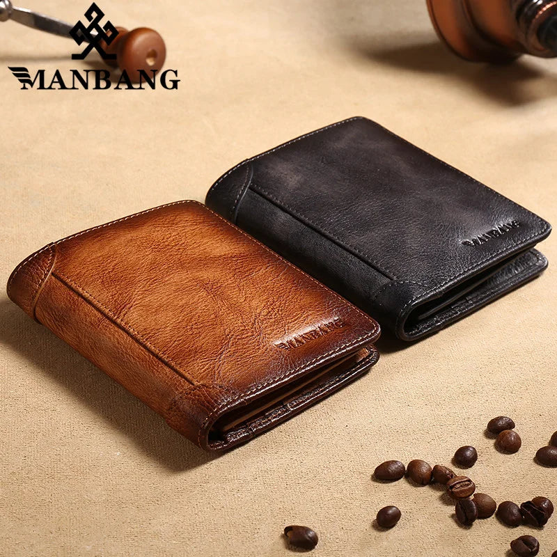 HOT Genuine Leather Men Wallet Small Mini Card Holder Male Wallet Pocket Retro Purse Wallet for Men High Quality