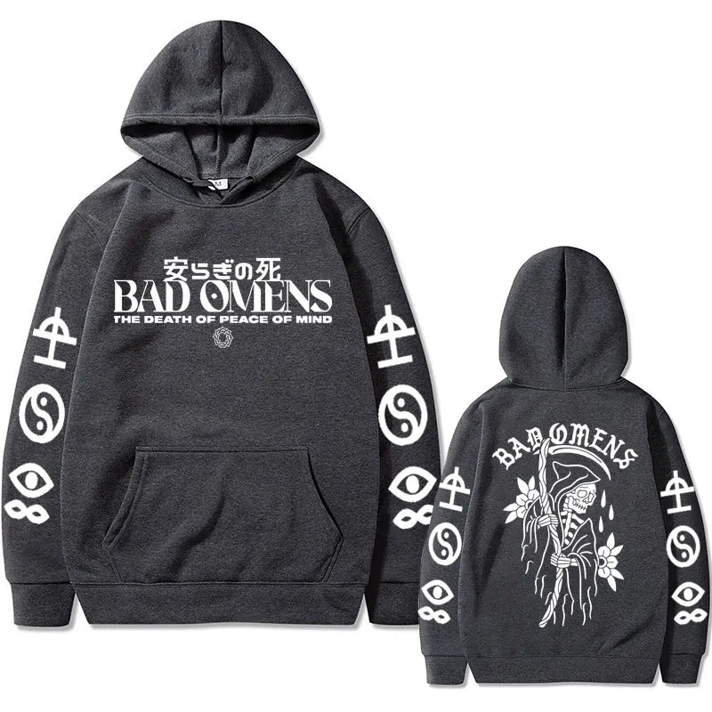 Bad Omens Band Tour American Music Print Hoodie the Death of Peace of Mind Skeleton Graphic Hoodies Male Rock Gothic Sweatshirts