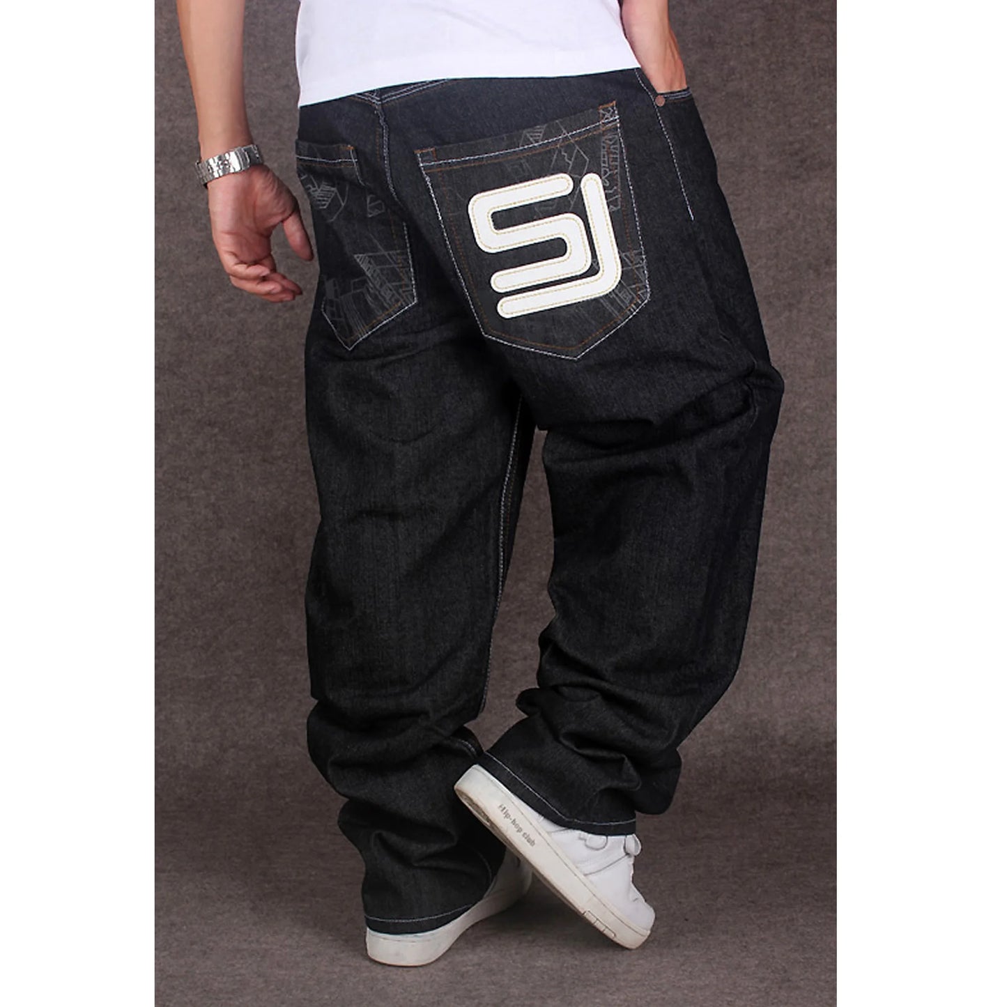 2023 New Men'S Black Baggy Jeans Hip Hop Designer  Brand Skateboard Pants Loose Style True Hiphop Rap Jeans Boy Size30-46