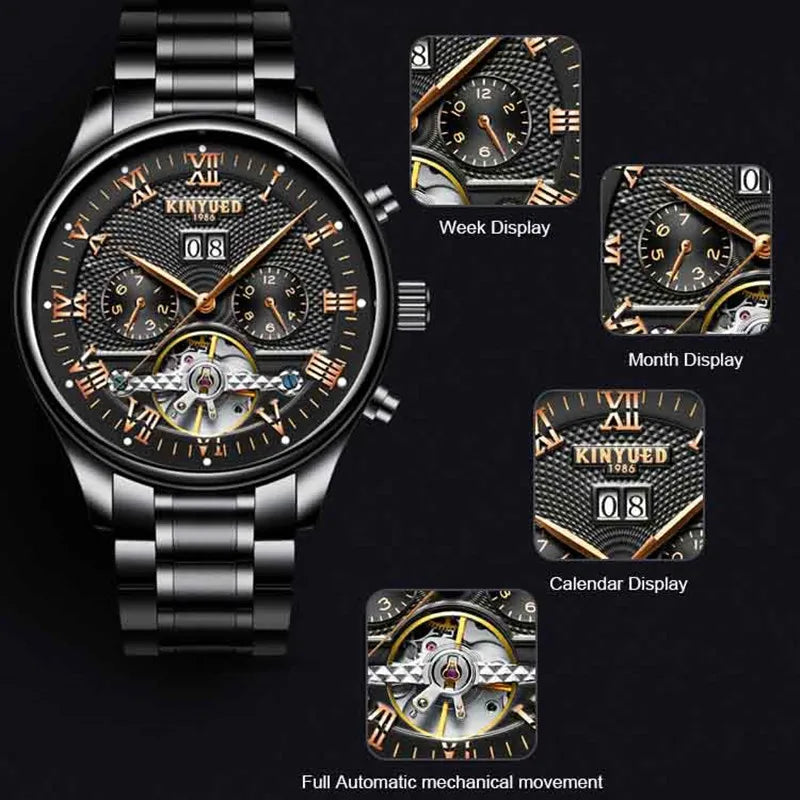 Kinyued Men'S Luxury Skeleton Watch Male Automatic Mechanical Wrist Watches Business Waterproof Hand Clock for Man Reloj Hombre