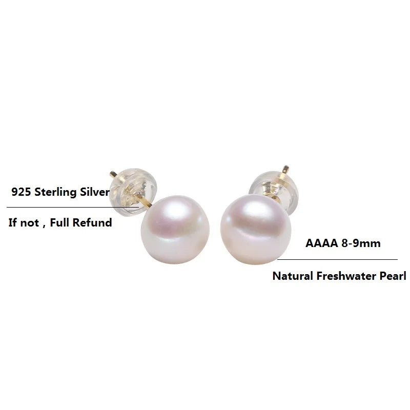 Hot 925 Sterling Silver Classic Earrings AAAA Genuine Natural Freshwater Pearl Stud Earrings for Women Fashion Gift