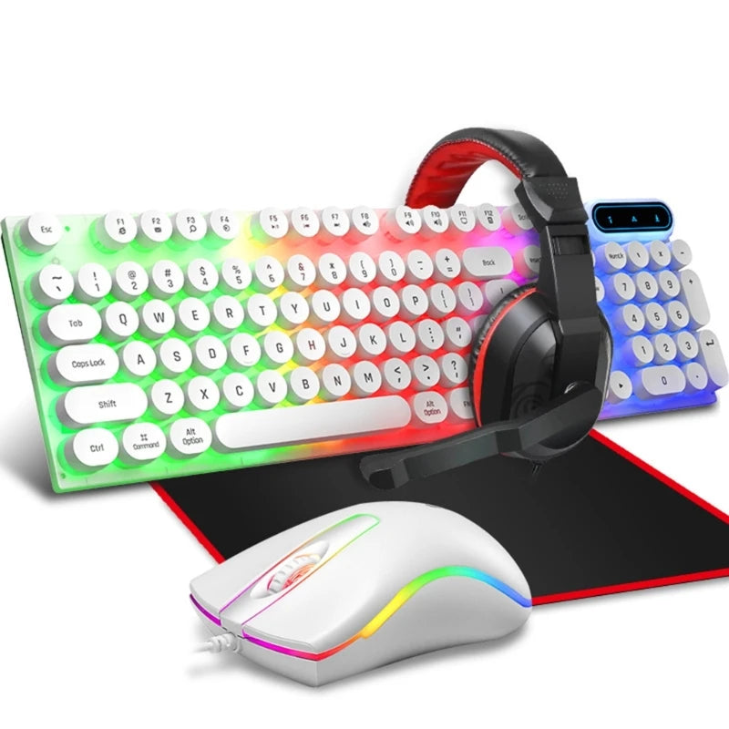 4 in 1 Keyboards Gaming Mouse & RGB Headphones Wired Mechanical Keyboard Mouse Headset Kit for Laptop Computer PC Games