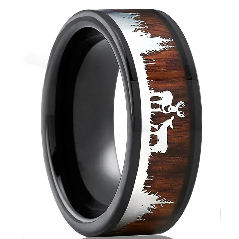 2021 Classic 8Mm Men'S Red Groove Beveled Edge Black Tungsten Men Wedding Rings Black Brushed Male Bridal Engagement Ring