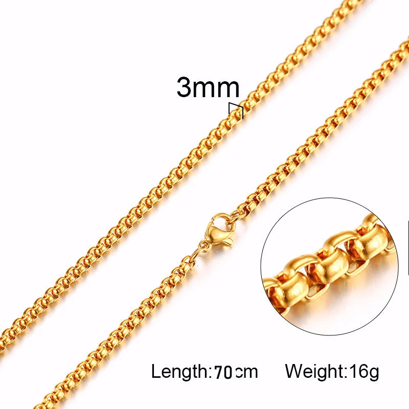 ROUND BOX CHAIN STAINLESS STEEL CHAIN MENS or WOMENS CHAIN UNISEX JEWELRY 18 to 30INCH