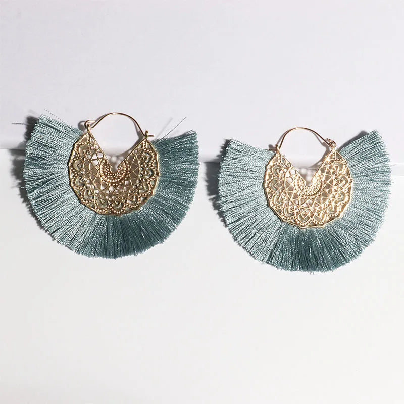 Bohemian Fan Shaped Tassel Earrings for Women Lady Female Fringe Handmade Dangle Earring Vintage Dangle Drop Earrings Jewelry