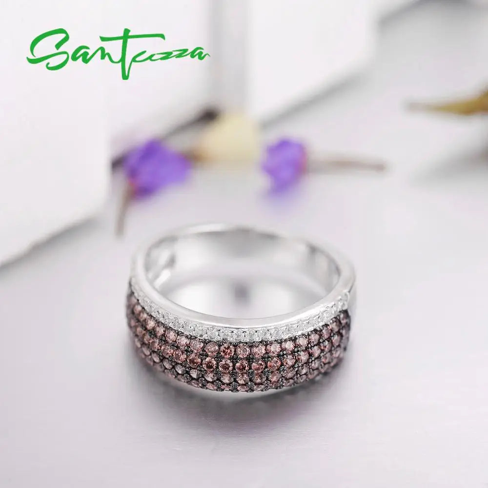 Silver Rings for Woman Sparkling Luxury Chocolate Cubic Zirconia Ring Female 925 Sterling Silver Rings Fine Jewelry