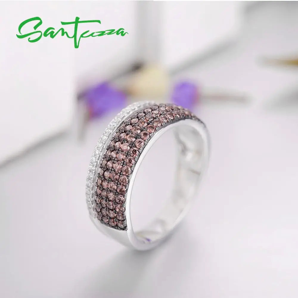 Silver Rings for Woman Sparkling Luxury Chocolate Cubic Zirconia Ring Female 925 Sterling Silver Rings Fine Jewelry