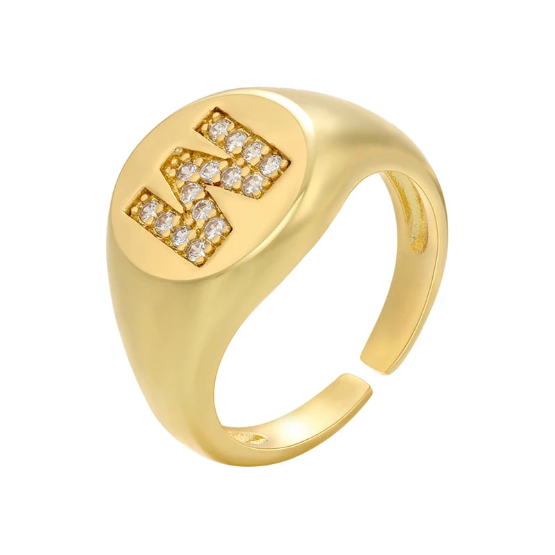 A-Z Initial Signet Rings for Women Men Statement Ring 26 Letters Women Rings Crystal Adjustable Rings Wholesale VJ165