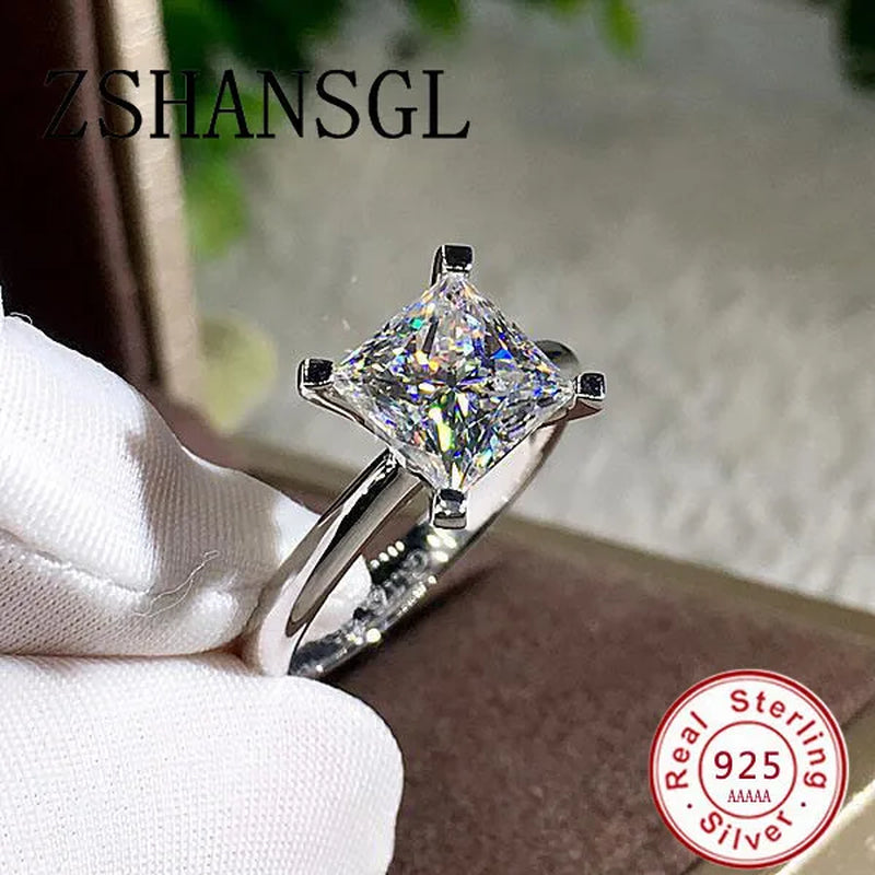 Fashion Silver Color Rings for Women Jewelry Simple Square Cut AAA CZ Crystal with 4 Claws Bridal Wedding Ring Bijoux